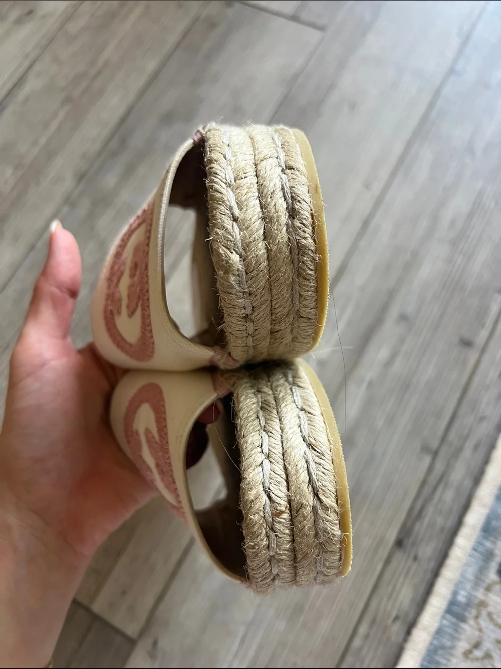 Authentic Gucci slides espadrilles pink white canvas logo shoes sandals 36 1/2
